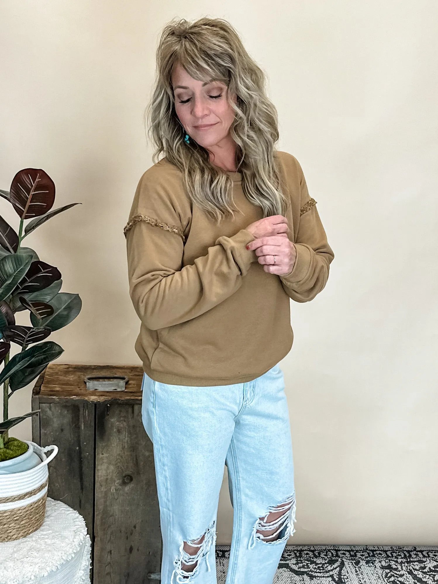 Elevated Essential Fringe Trim Sweatshirt