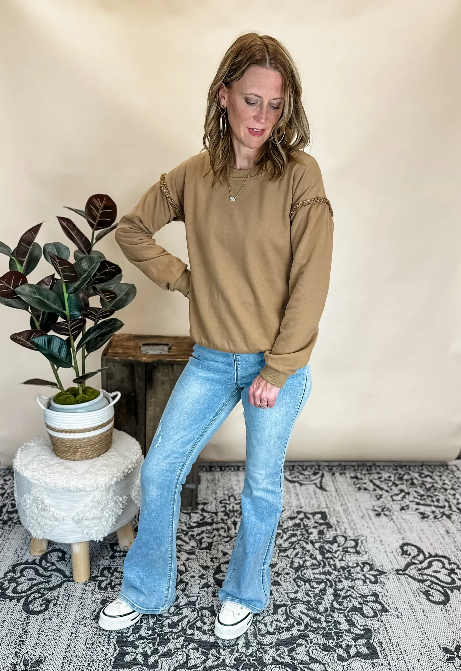 Elevated Essential Fringe Trim Sweatshirt