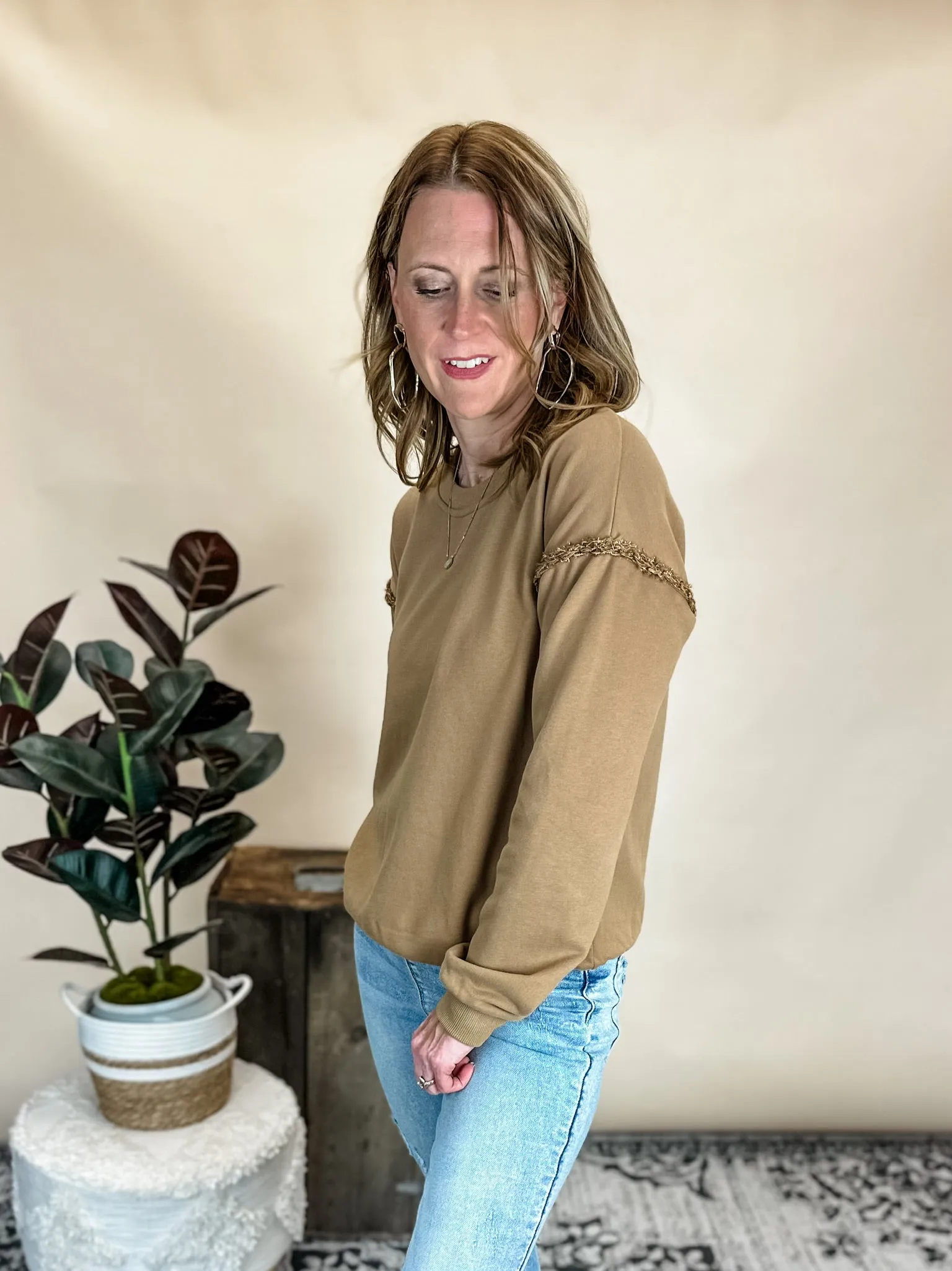 Elevated Essential Fringe Trim Sweatshirt