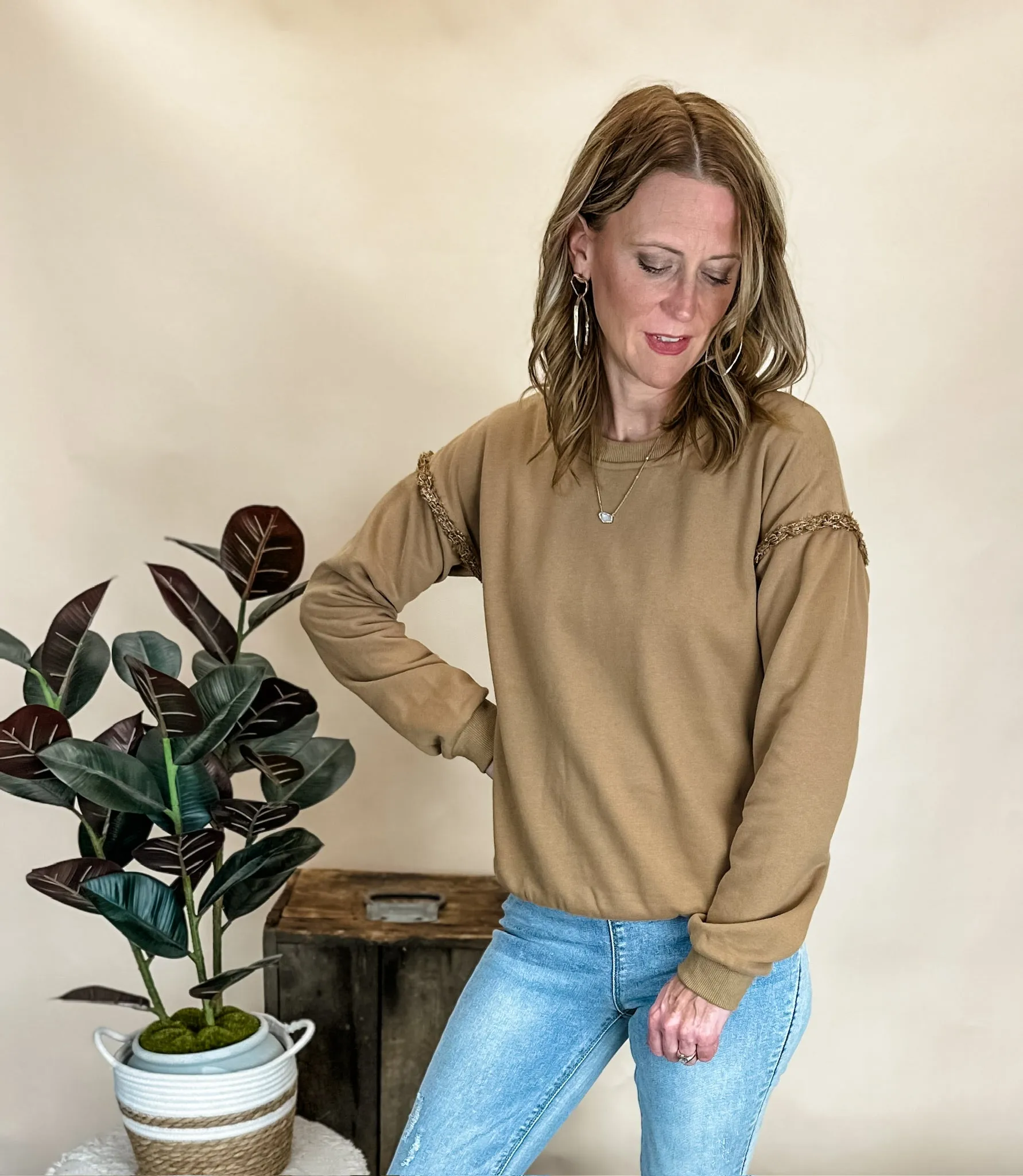 Elevated Essential Fringe Trim Sweatshirt