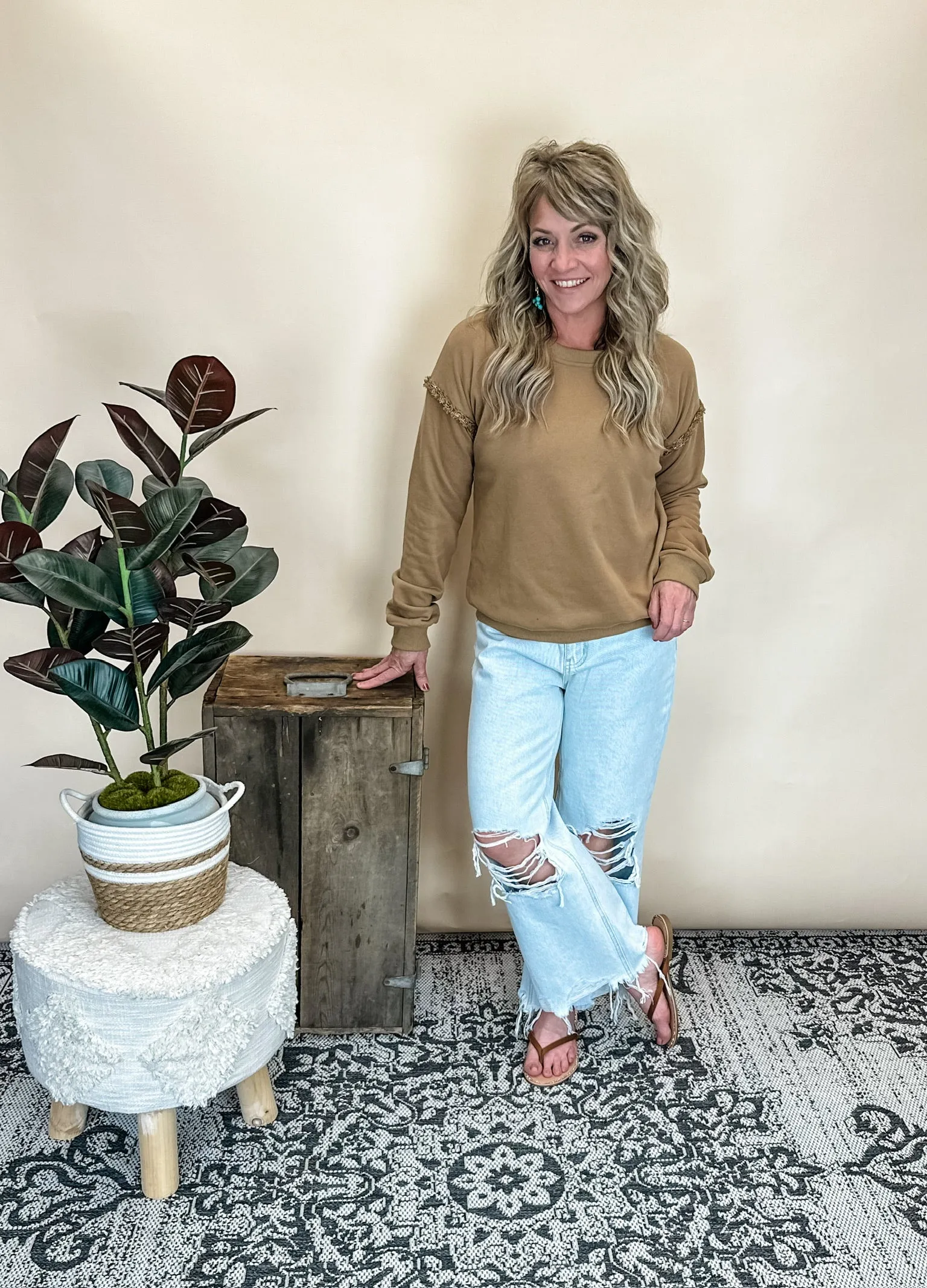 Elevated Essential Fringe Trim Sweatshirt