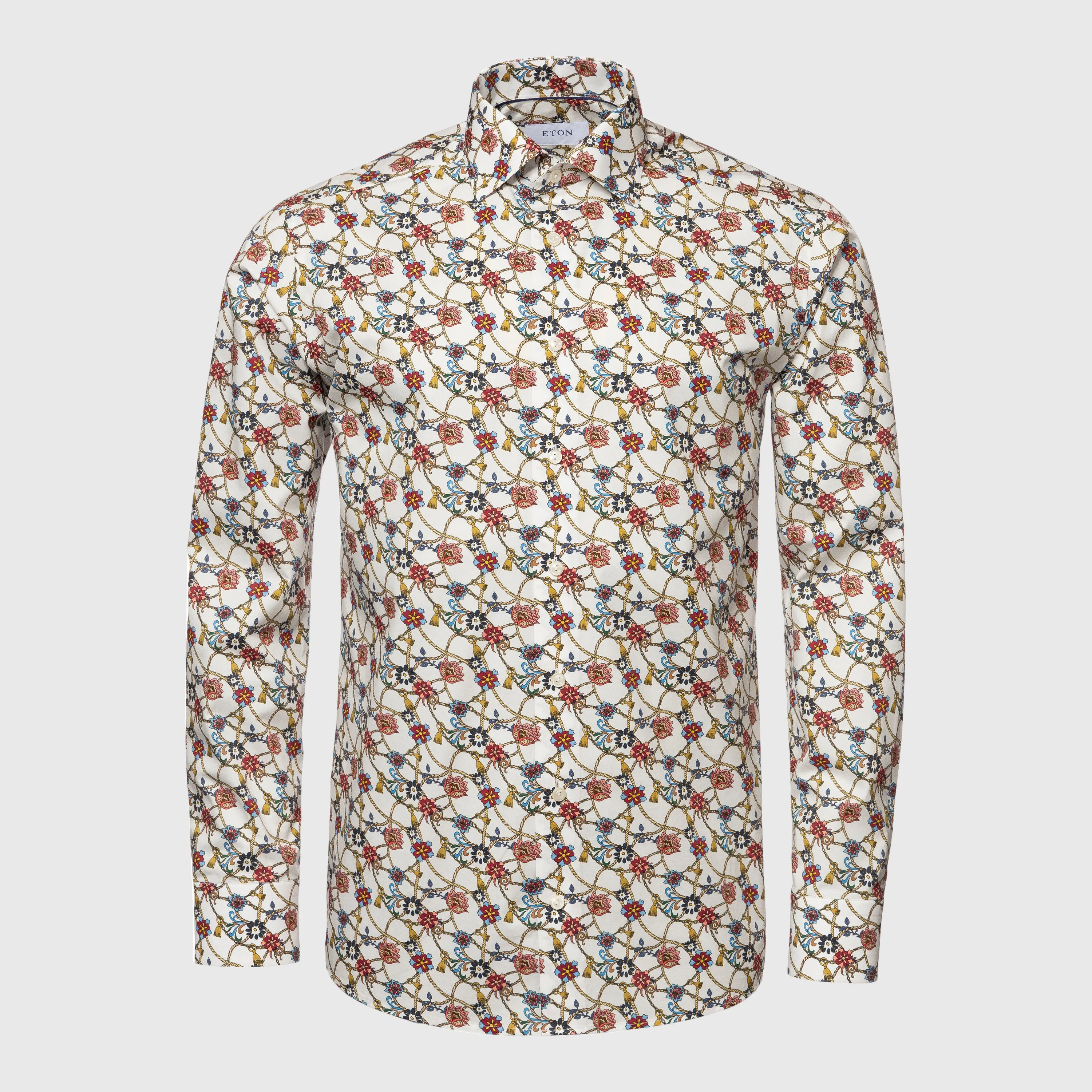 ETON 100002037 WHT CORD PRINT SLIM SC SHIRT