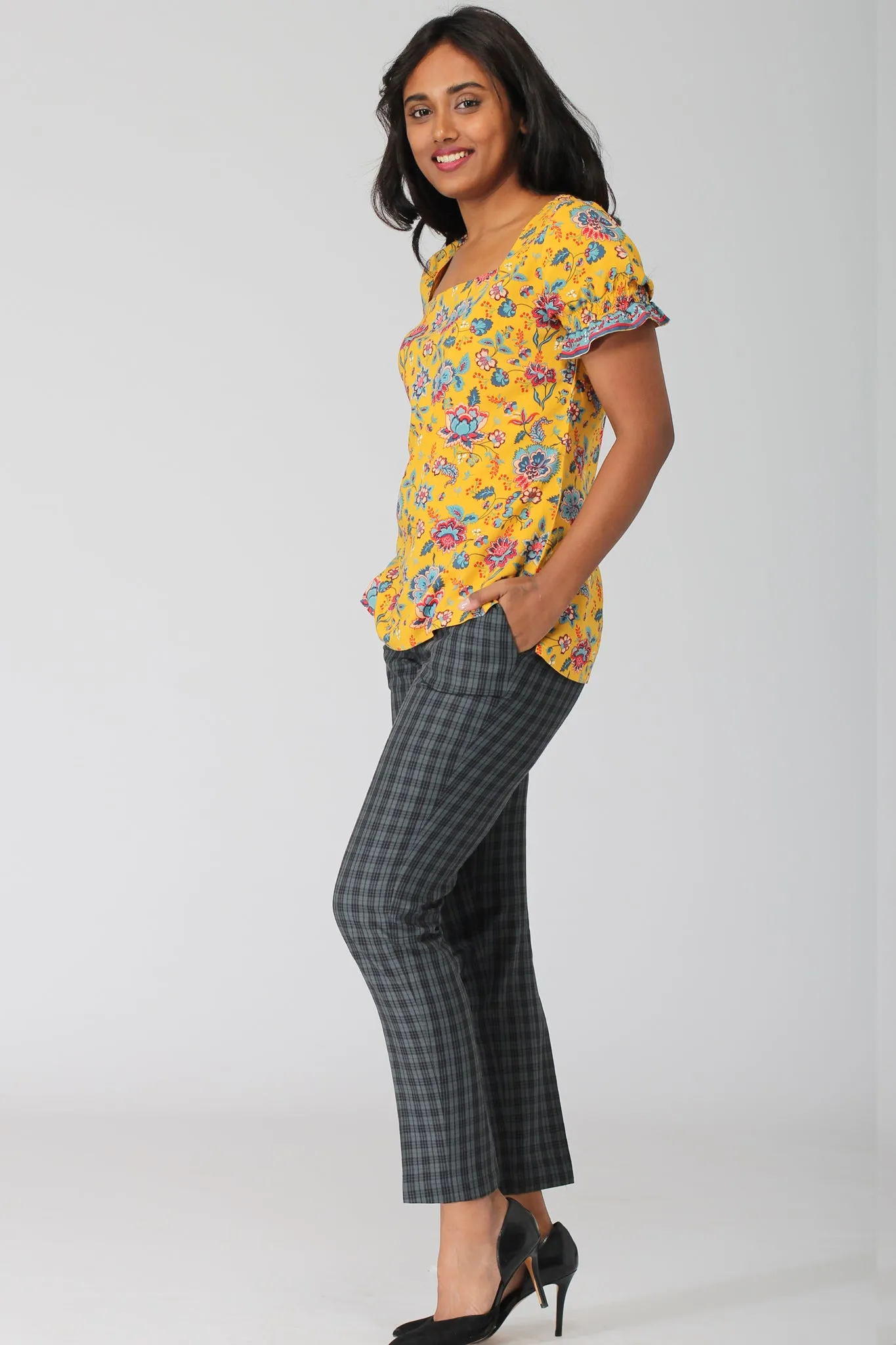 Green Plaid Checks Cotton Pants