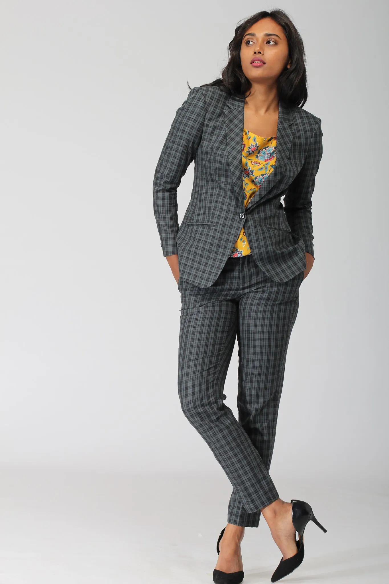 Green Plaid Checks Cotton Pants