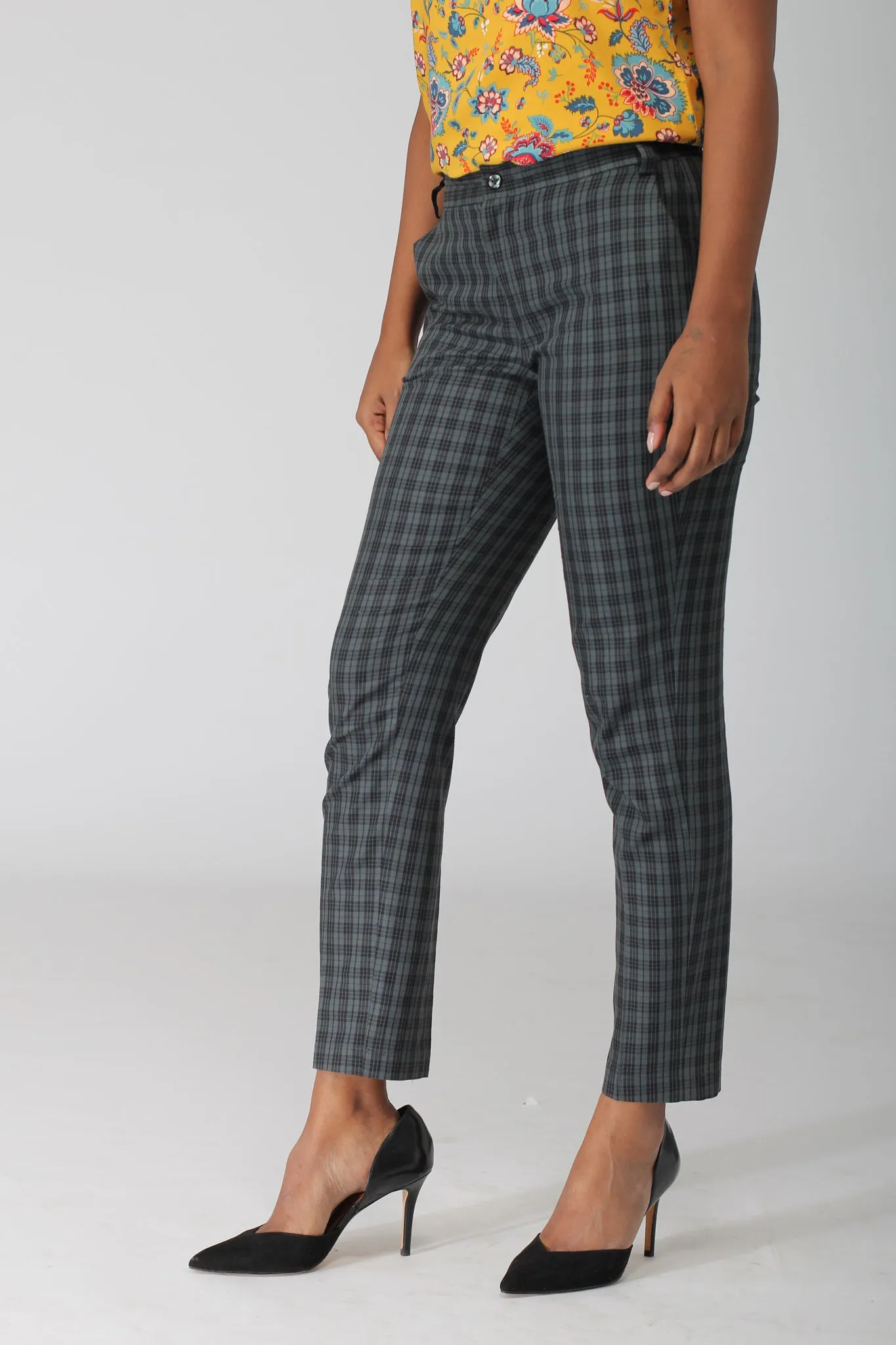 Green Plaid Checks Cotton Pants