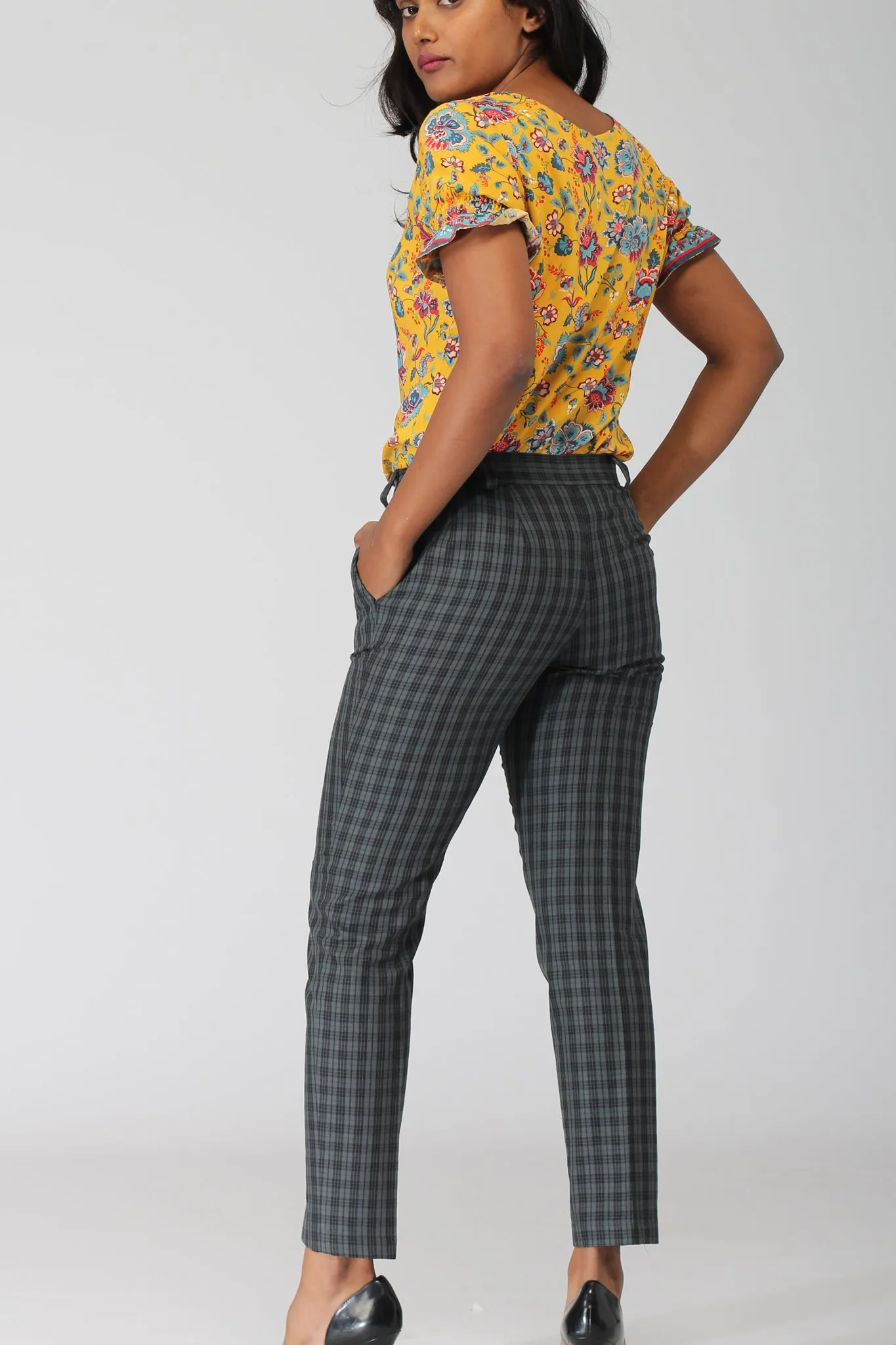 Green Plaid Checks Cotton Pants
