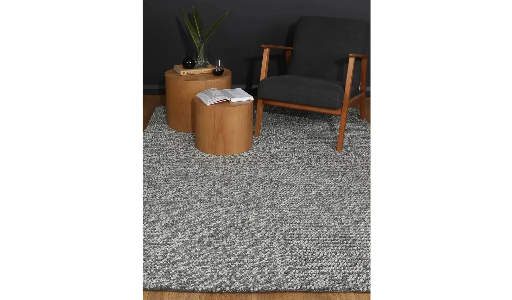 Halo Charcoal Loop Pattern Wool Blend Rug