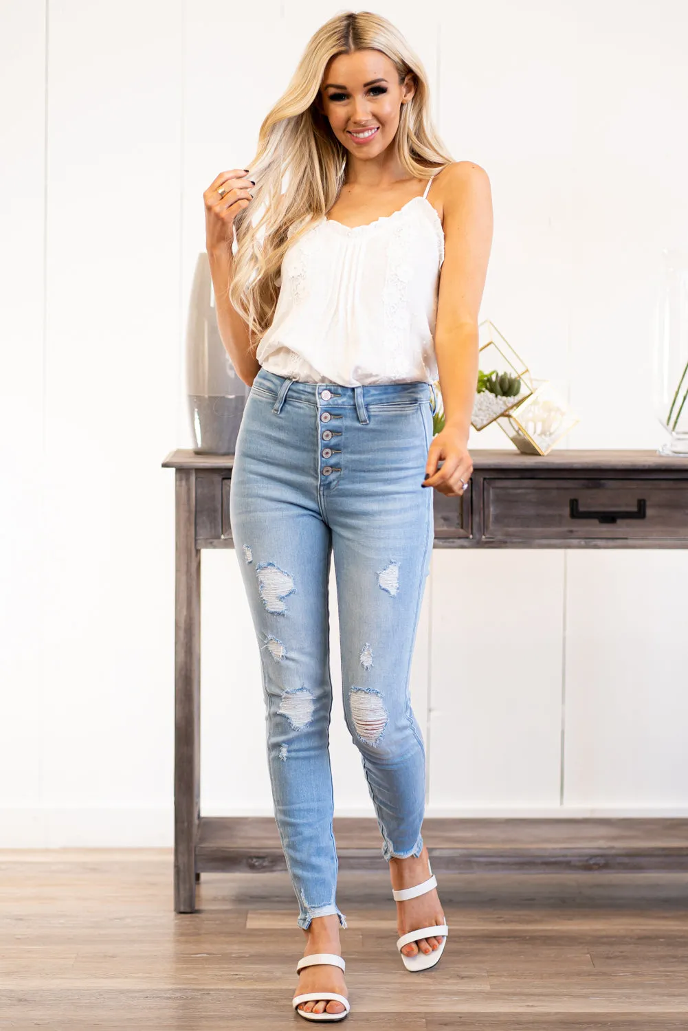 Harper High Rise Button Fly Skinny