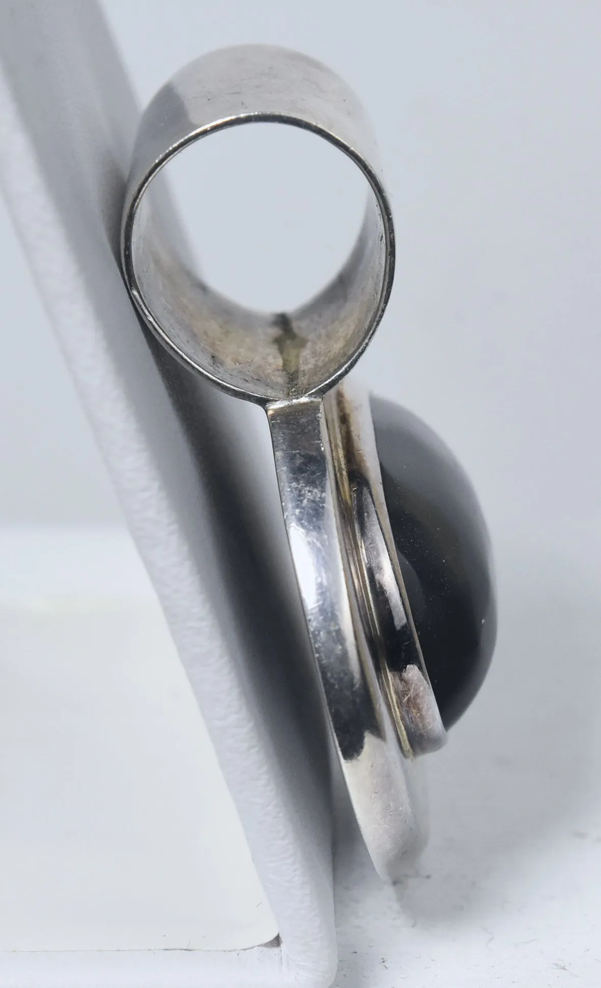 Heavy Sterling Silver Dark Gray Onyx Cabochon Mexican Pendant