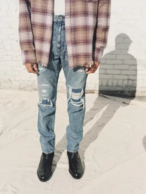 Indigo Used Washed Denim 5 Pocket Grunge Jean