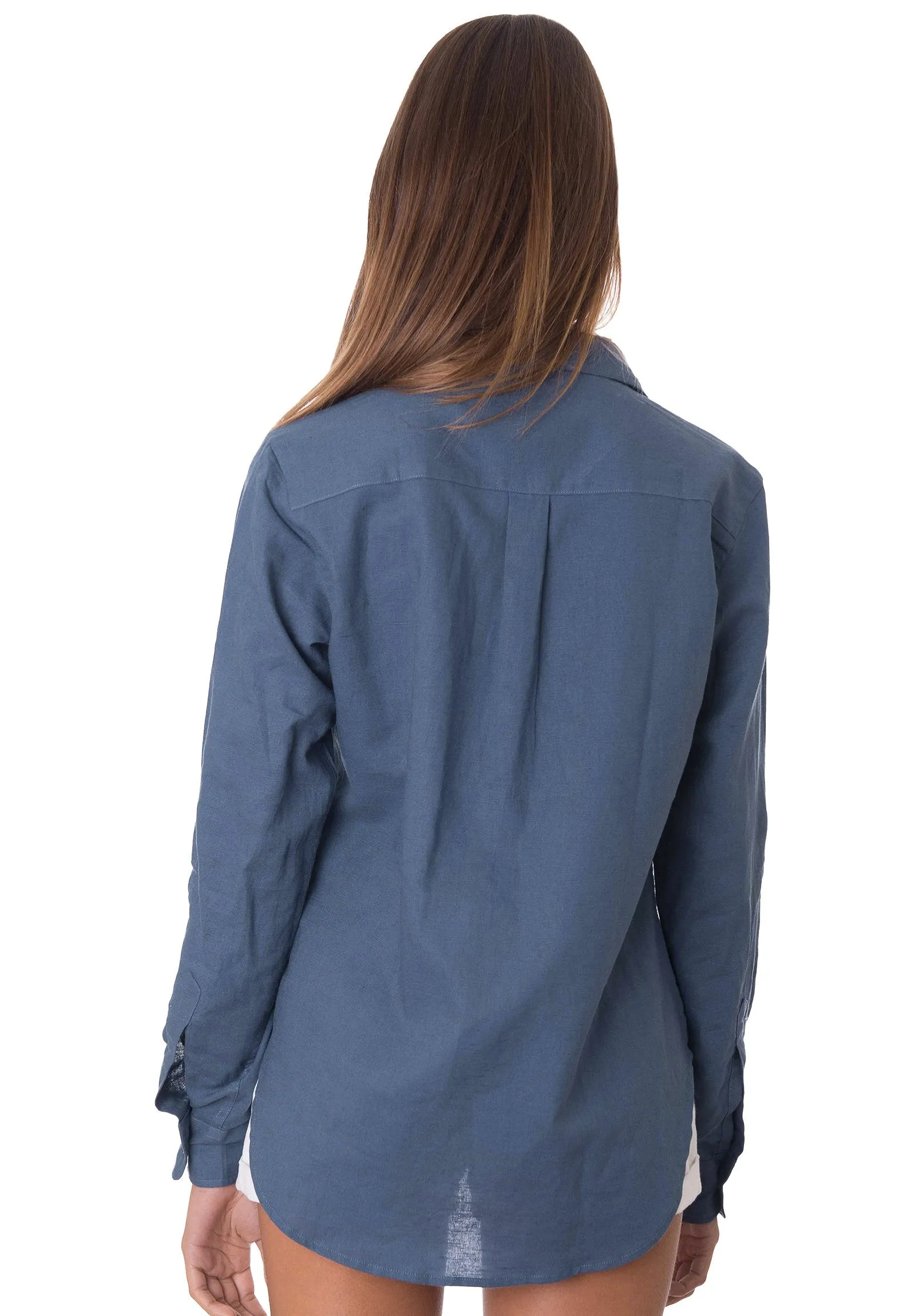 Iris Washed Blue Classic Fit Linen Shirt