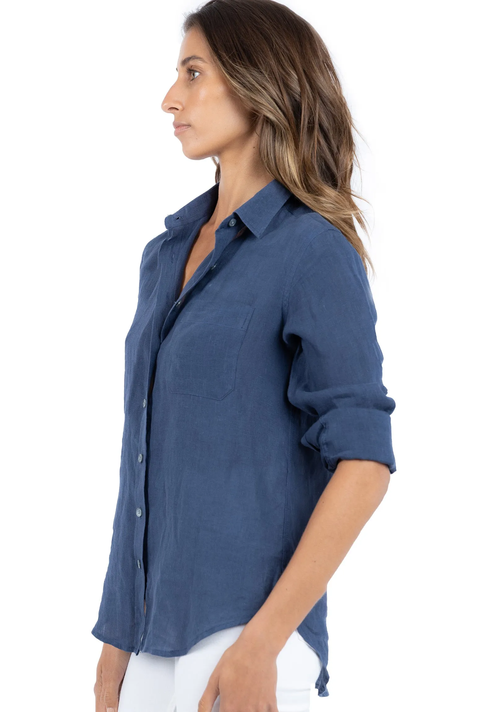 Iris Washed Blue Classic Fit Linen Shirt