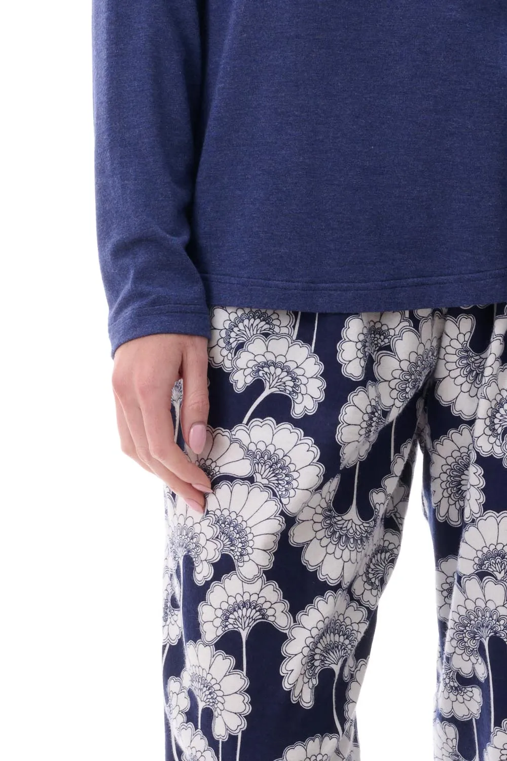 Japanese Floral Flannelette Ski PJ Set Navy