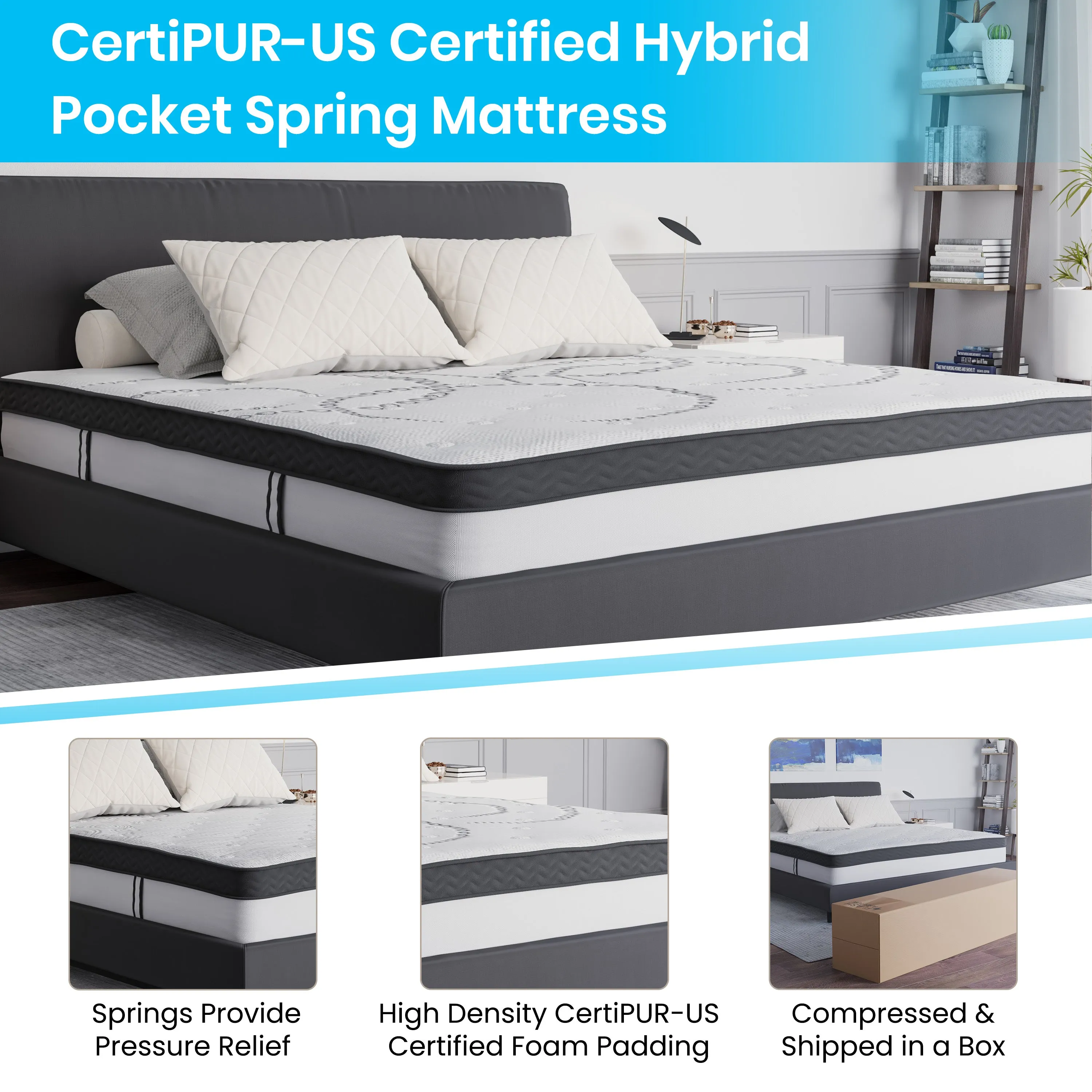King Platform Bed Set-Gray HG-BM10-32-GG