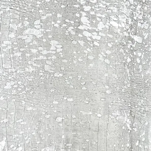 Large Off-White Brazilian Cowhide w/ Croc Print & Silver Acid Wash - 7'10" x 5'6" (BRAW461)