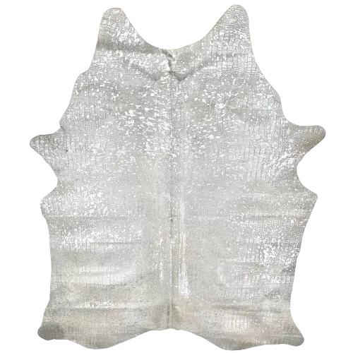 Large Off-White Brazilian Cowhide w/ Croc Print & Silver Acid Wash - 7'10" x 5'6" (BRAW461)