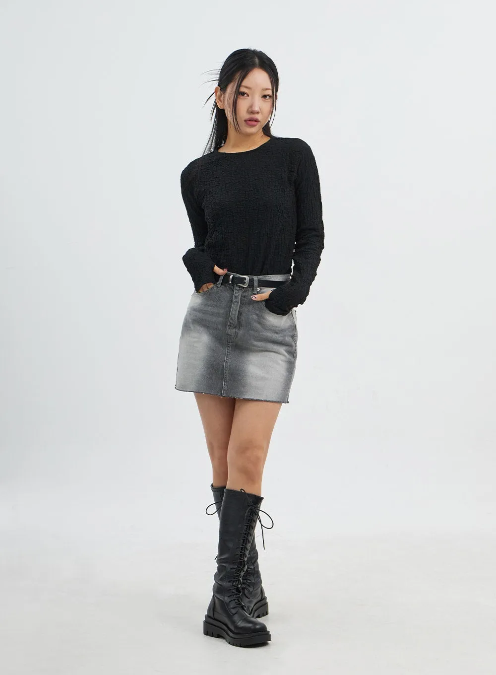 Light Wash Denim Mini Skirt CJ318