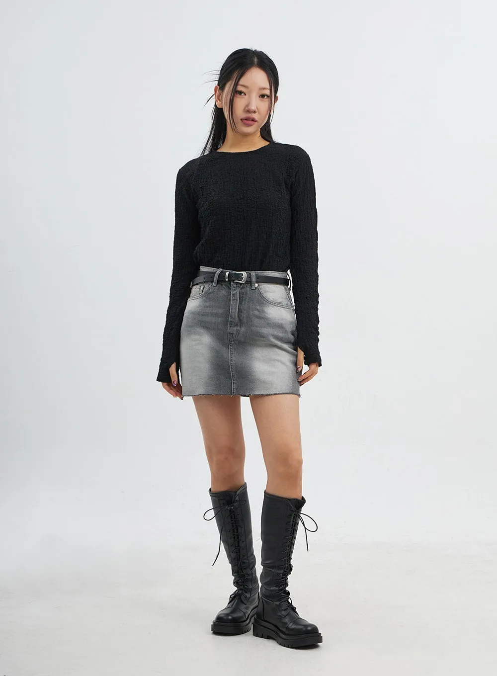 Light Wash Denim Mini Skirt CJ318