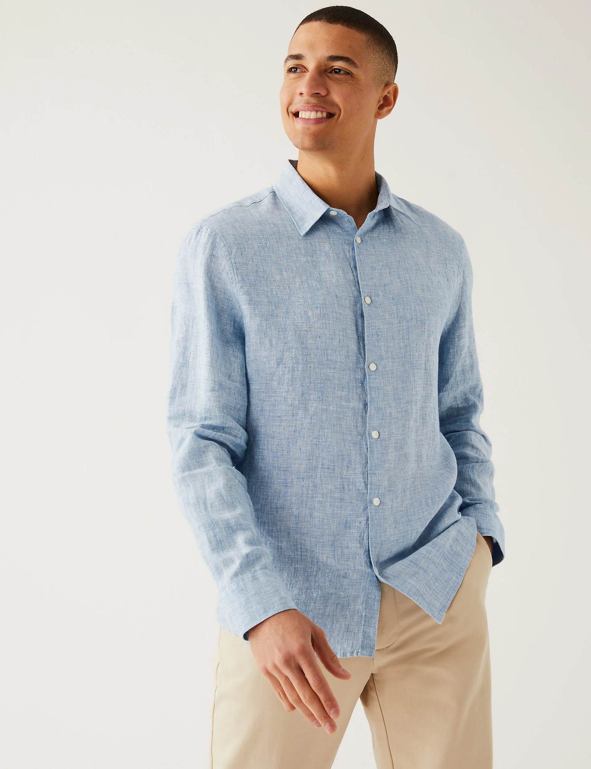 Marks & Spencer Pure Linen Shirt, Light Blue