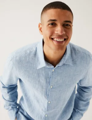 Marks & Spencer Pure Linen Shirt, Light Blue