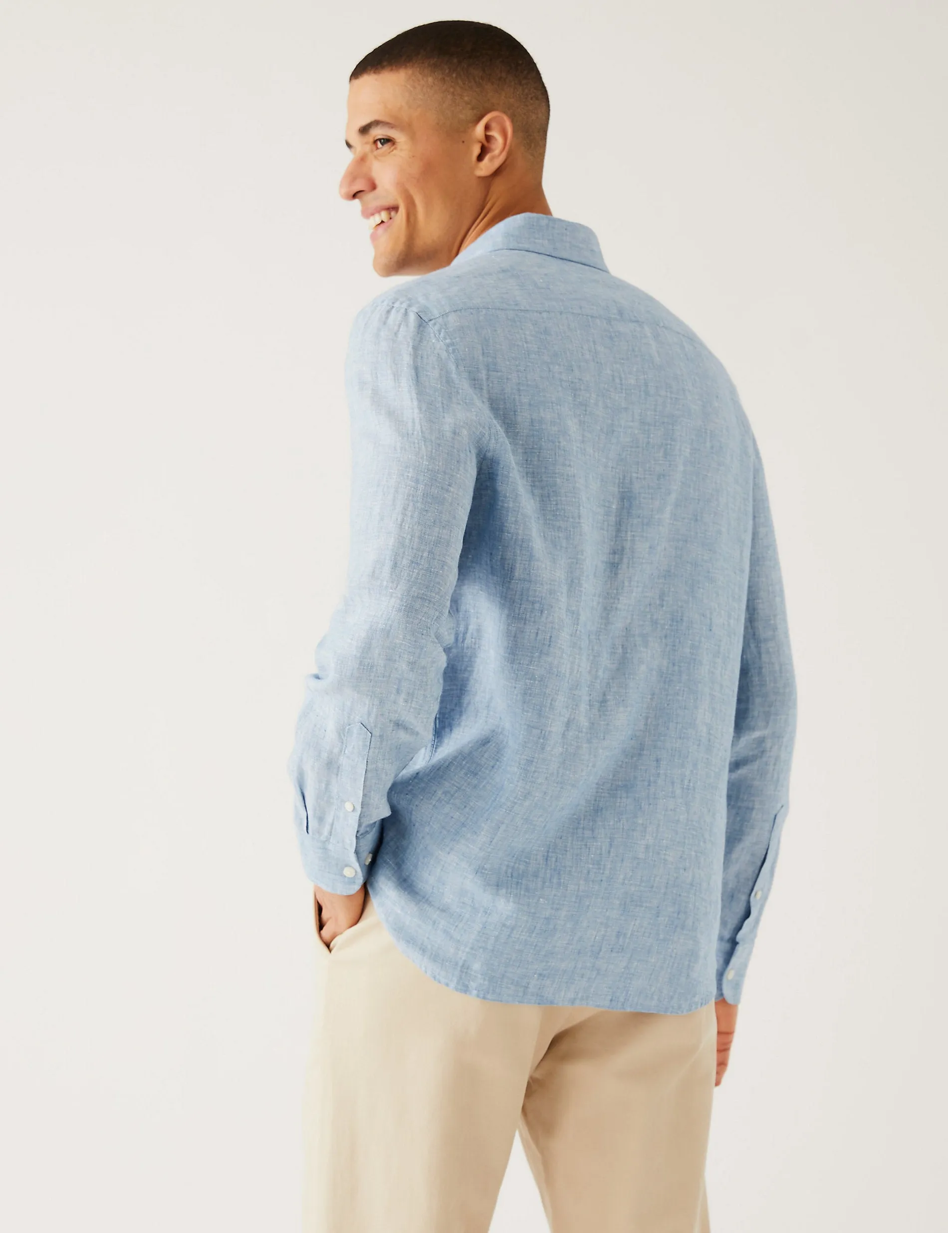 Marks & Spencer Pure Linen Shirt, Light Blue