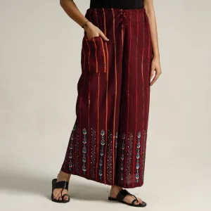Maroon - Bengal Khesh Weaving Kantha Embroidery Cotton Palazzo 102