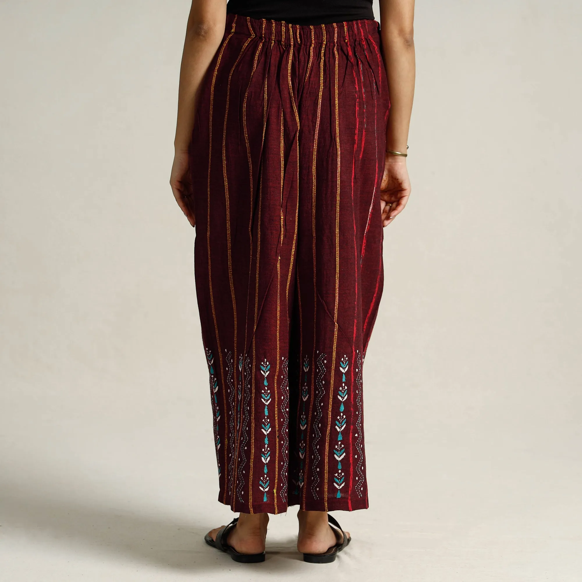 Maroon - Bengal Khesh Weaving Kantha Embroidery Cotton Palazzo 102