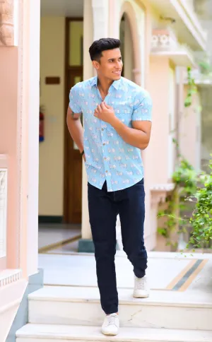 Men Blue Comfort Floral Opaque Printed Casual Shirt