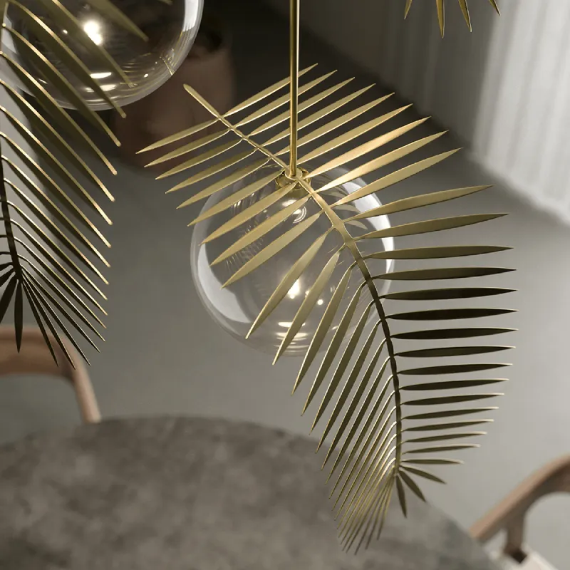 Modern Palm Leaf and Orb Pendant