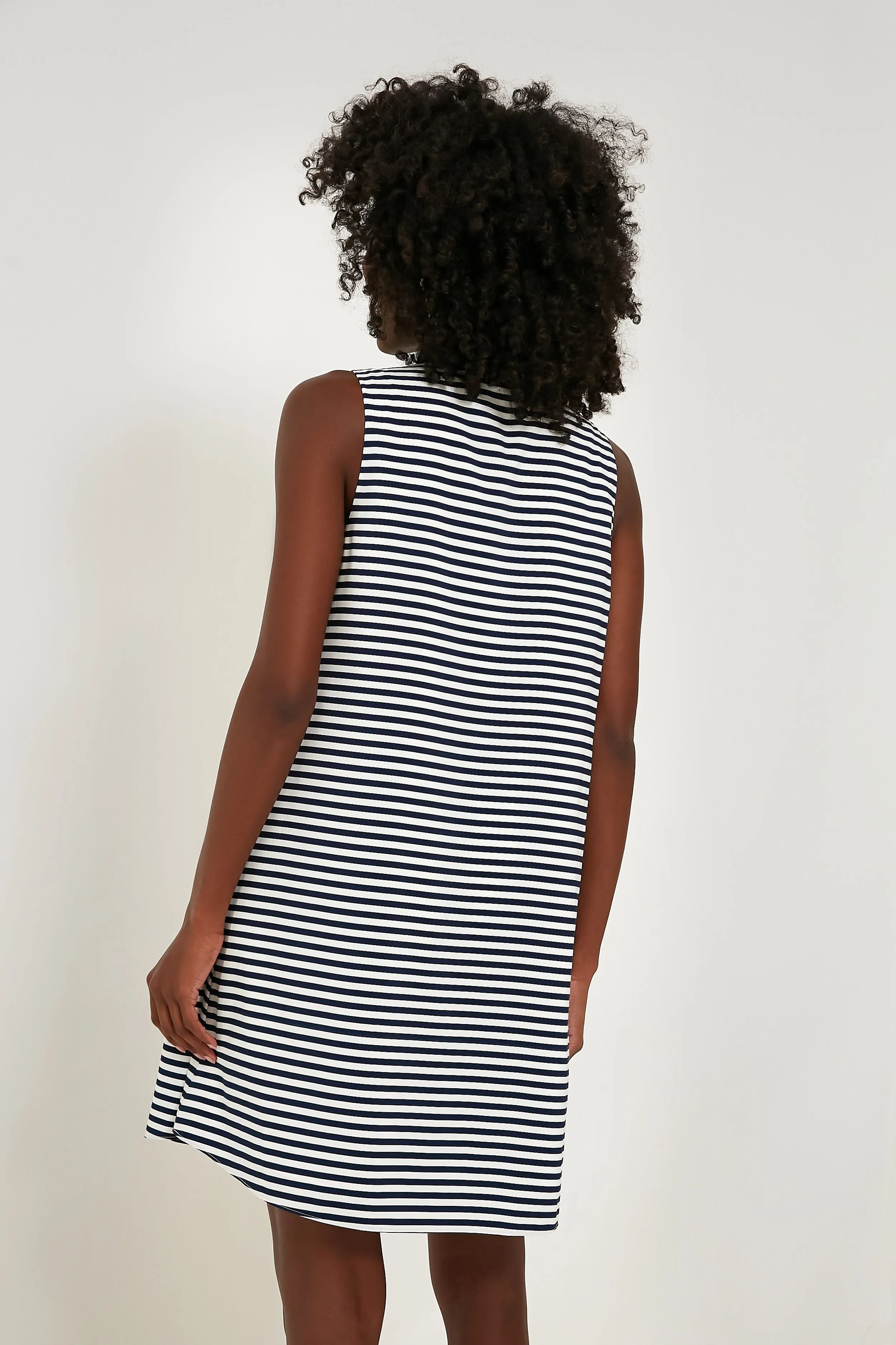Navy and White Stripe Sleeveless A-Line Tunic Dress