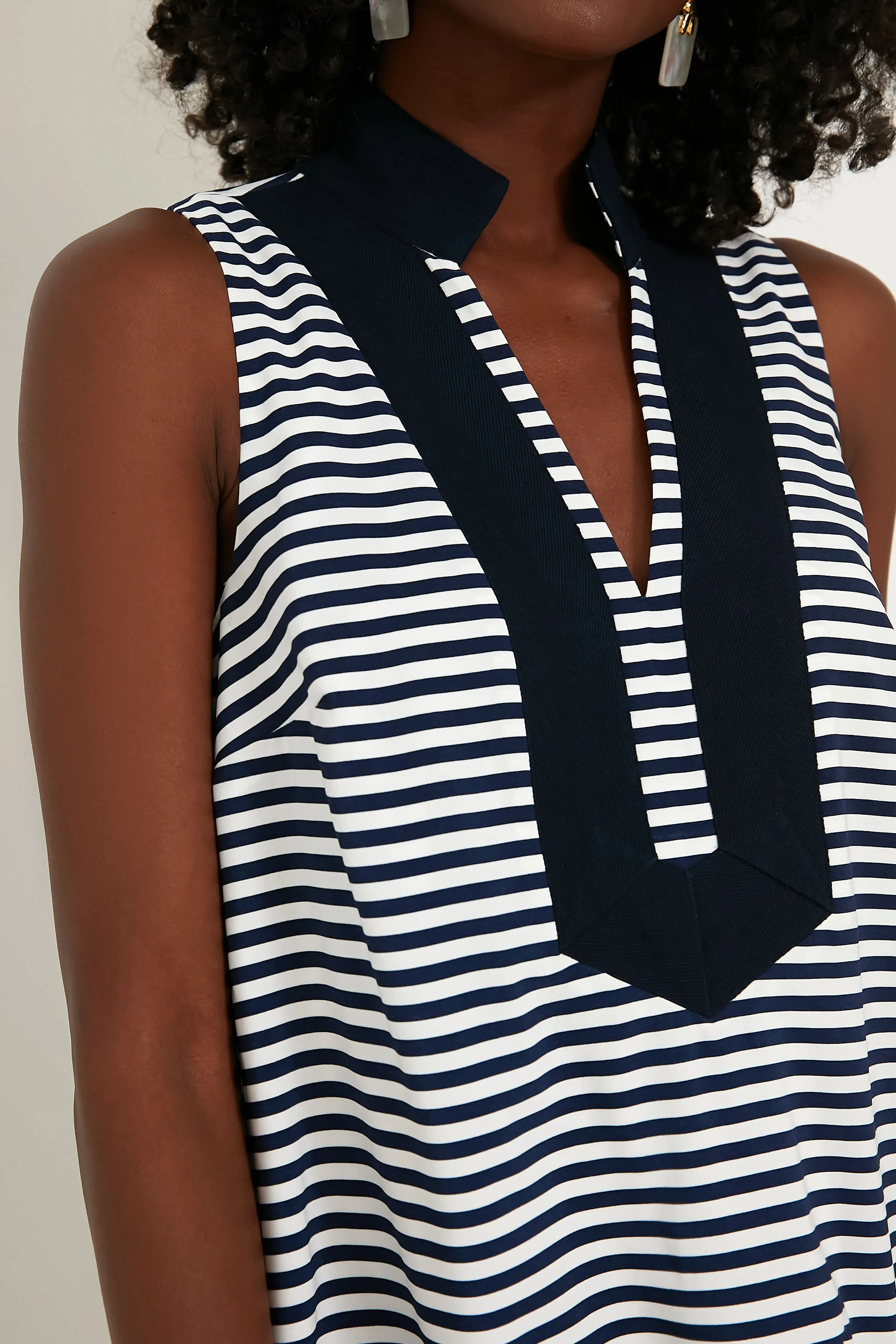 Navy and White Stripe Sleeveless A-Line Tunic Dress