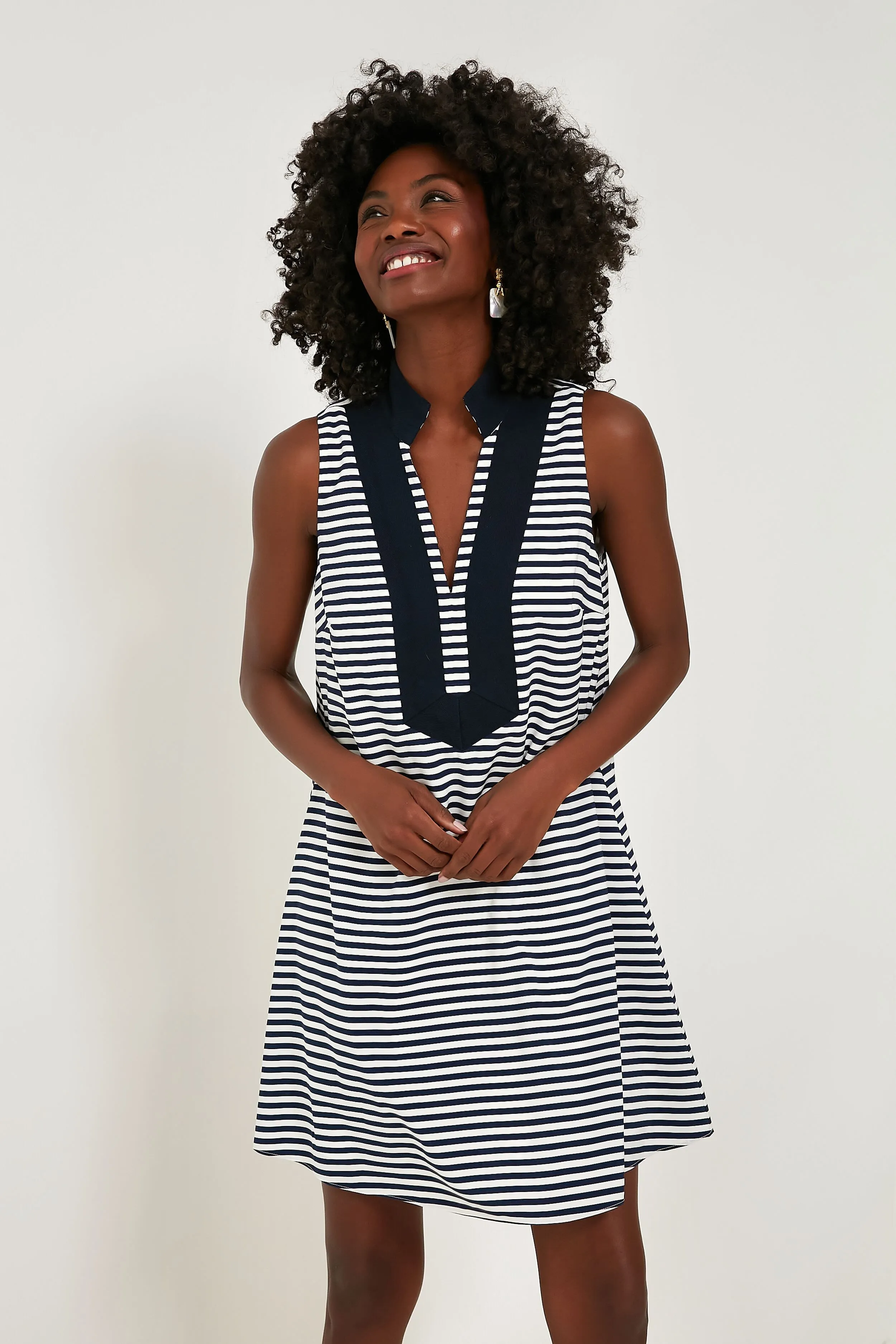 Navy and White Stripe Sleeveless A-Line Tunic Dress
