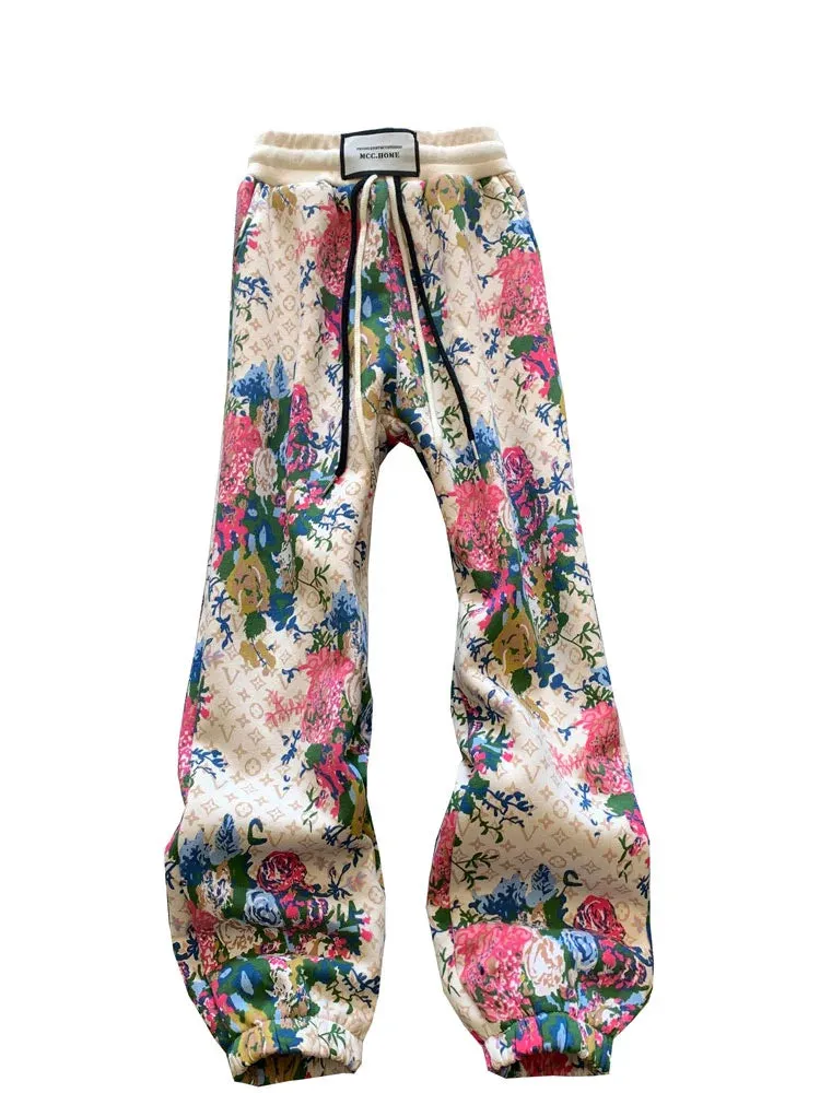Plus Size Floral Printed Sweat Pants