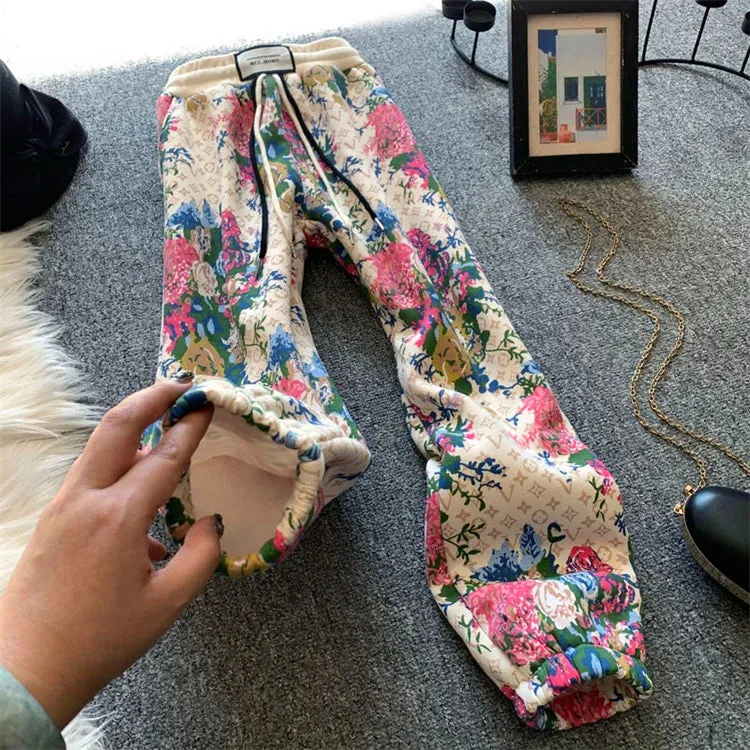 Plus Size Floral Printed Sweat Pants