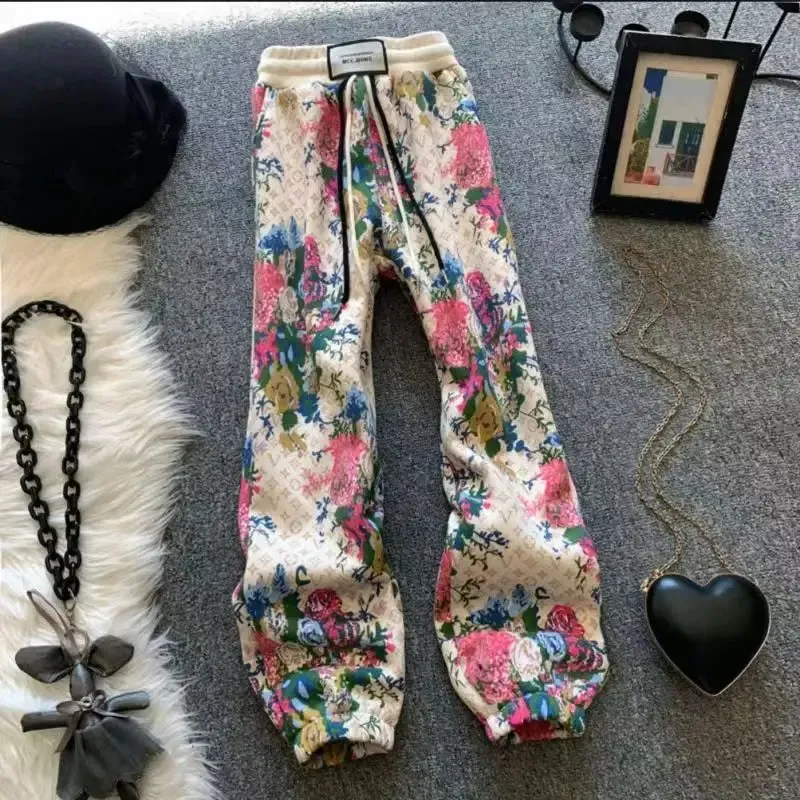 Plus Size Floral Printed Sweat Pants