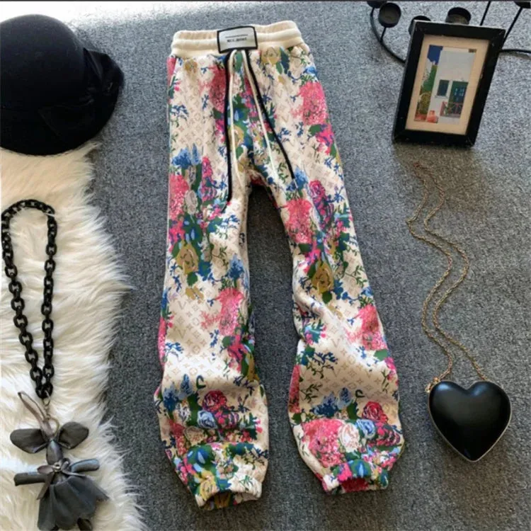 Plus Size Floral Printed Sweat Pants