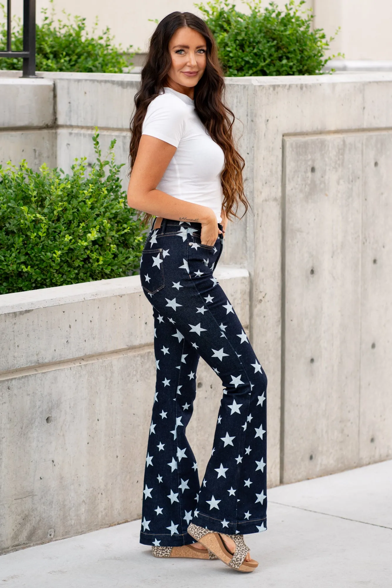 Plus Size Stars All Over High Rise Flare
