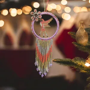 Purple and Golden Native Beaded Hummingbird