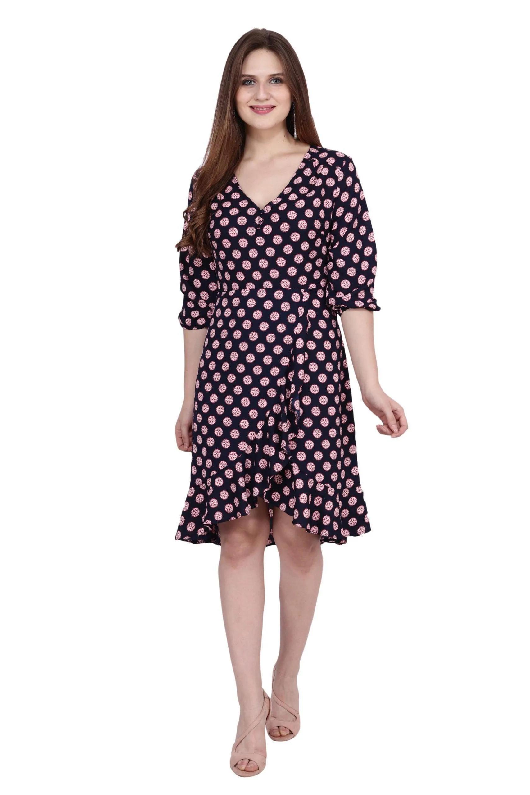 Purple Geometric Printed Asymmetric Dress