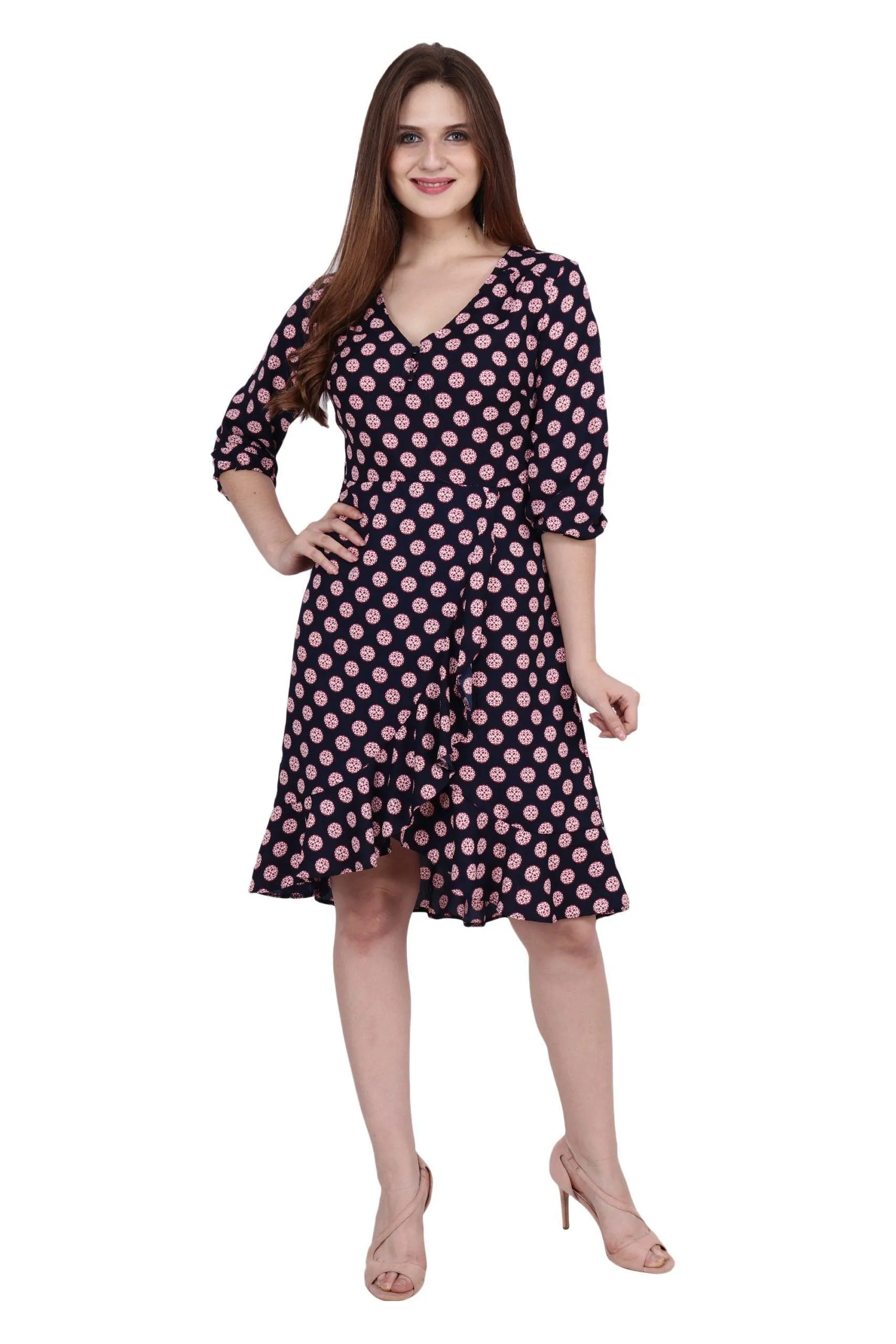 Purple Geometric Printed Asymmetric Dress
