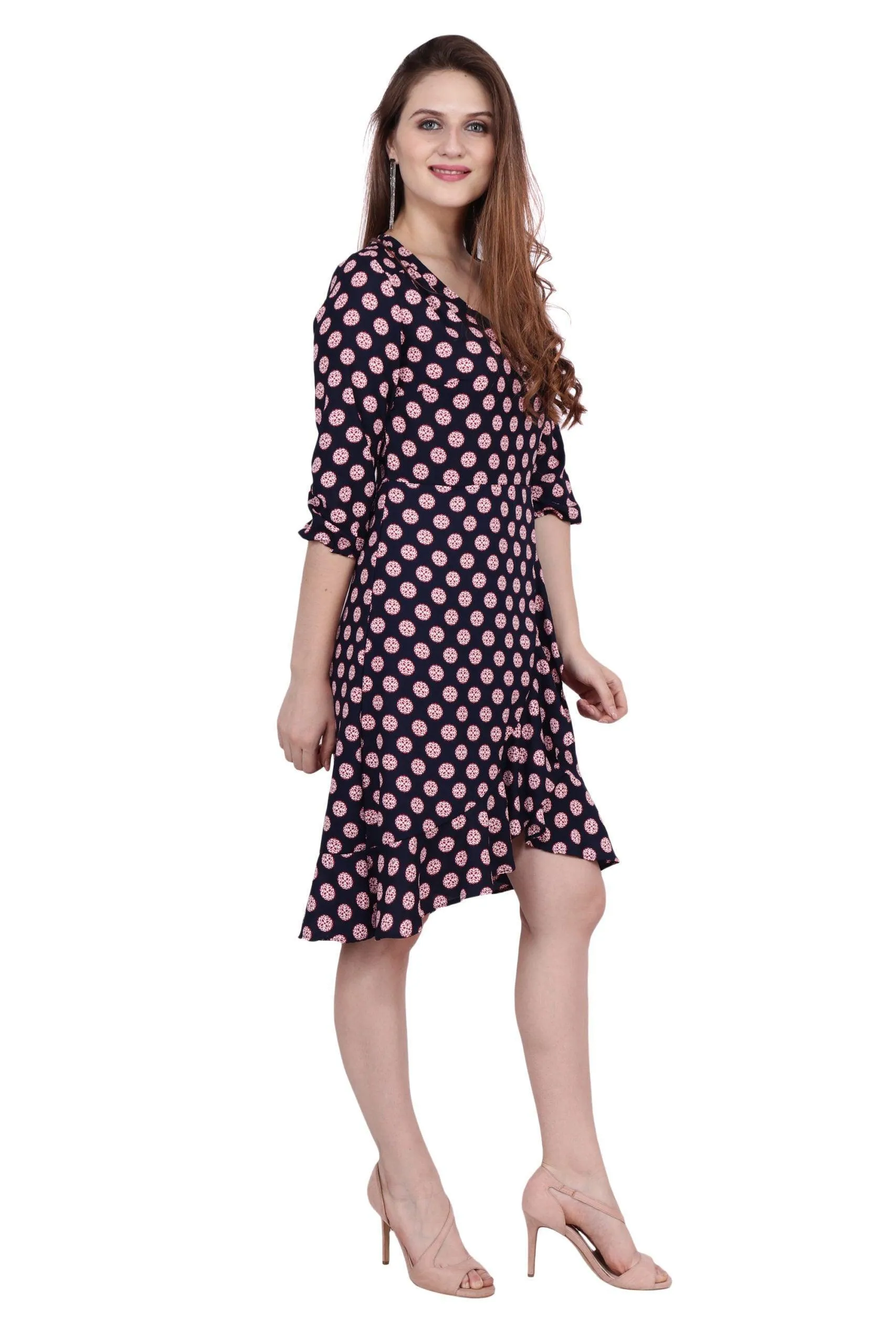 Purple Geometric Printed Asymmetric Dress