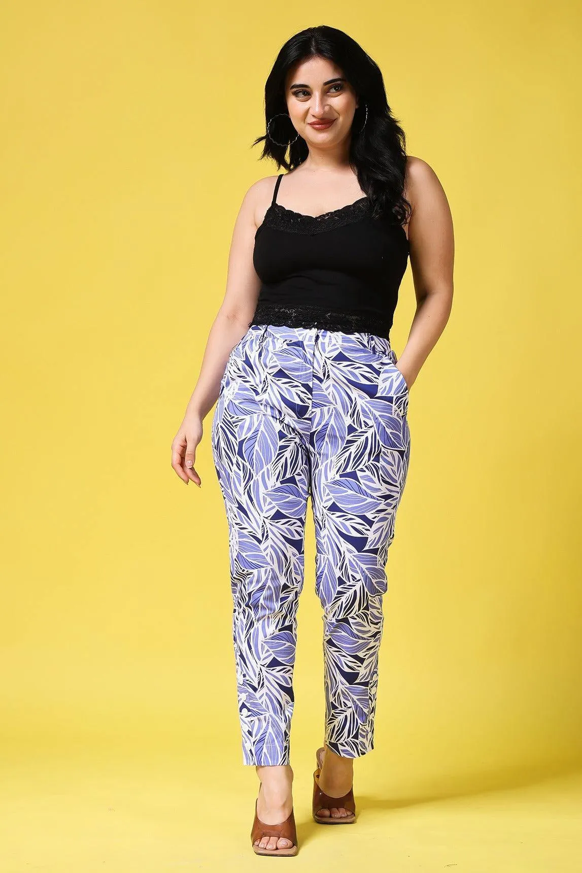 Purple Leaves Printed Pants