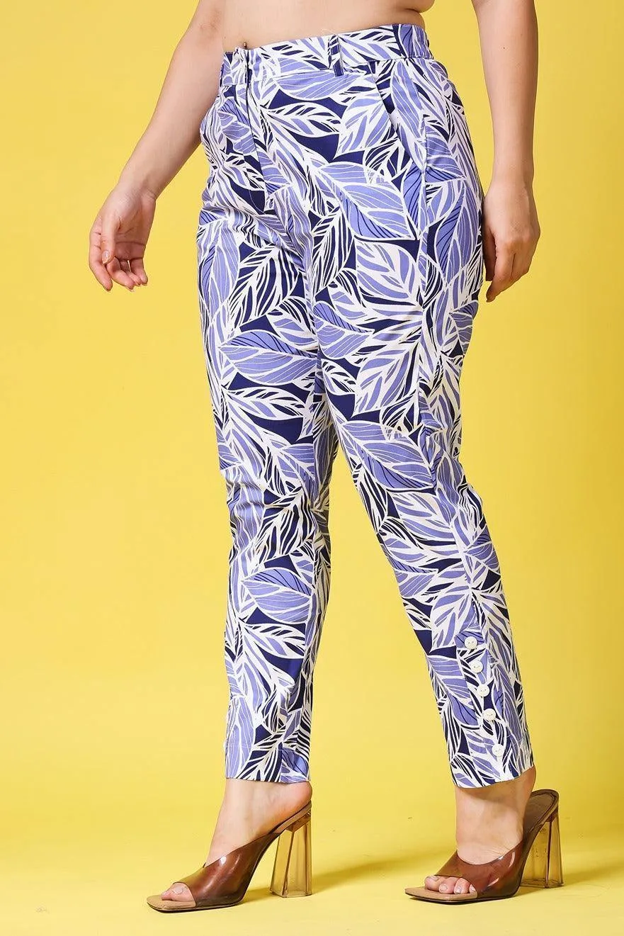 Purple Leaves Printed Pants