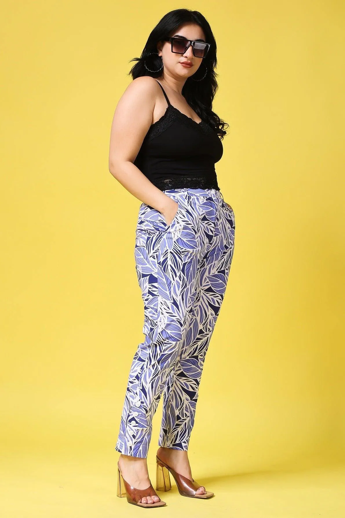 Purple Leaves Printed Pants
