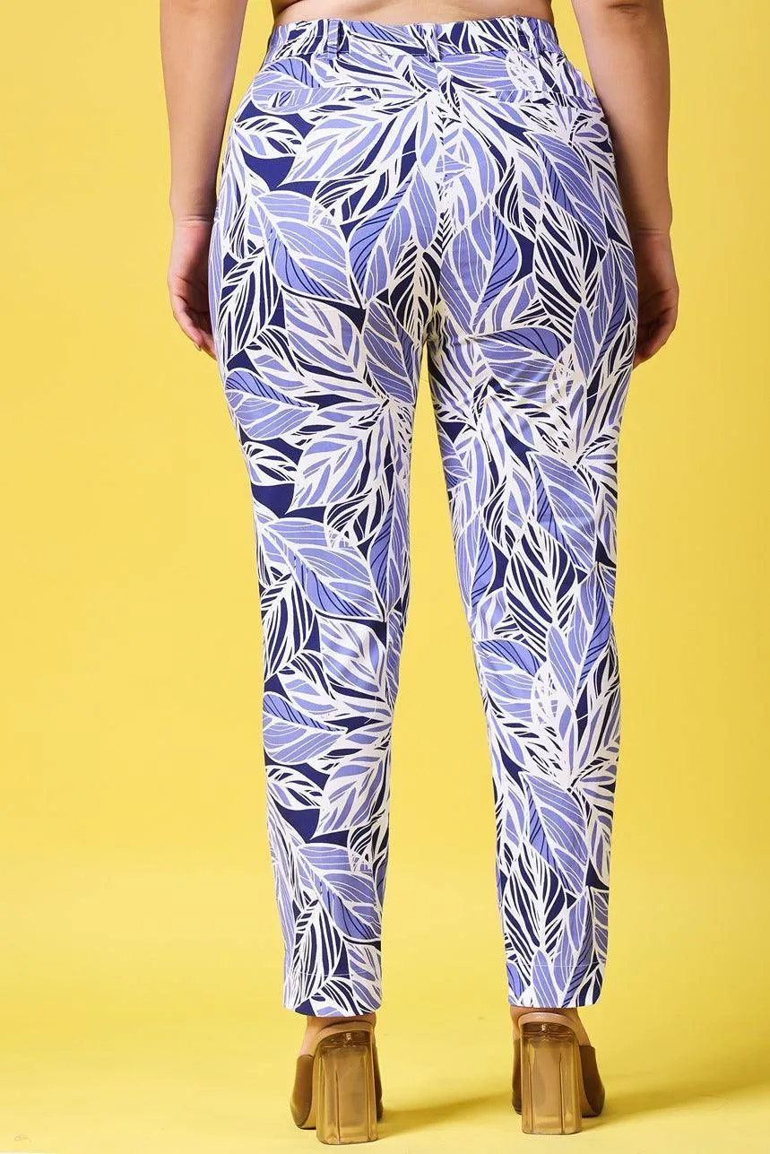 Purple Leaves Printed Pants
