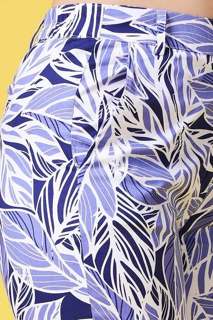 Purple Leaves Printed Pants