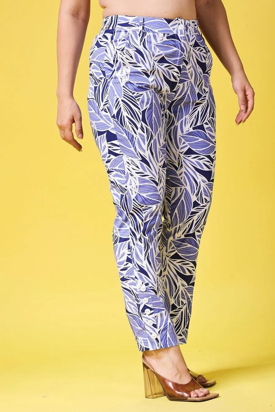Purple Leaves Printed Pants