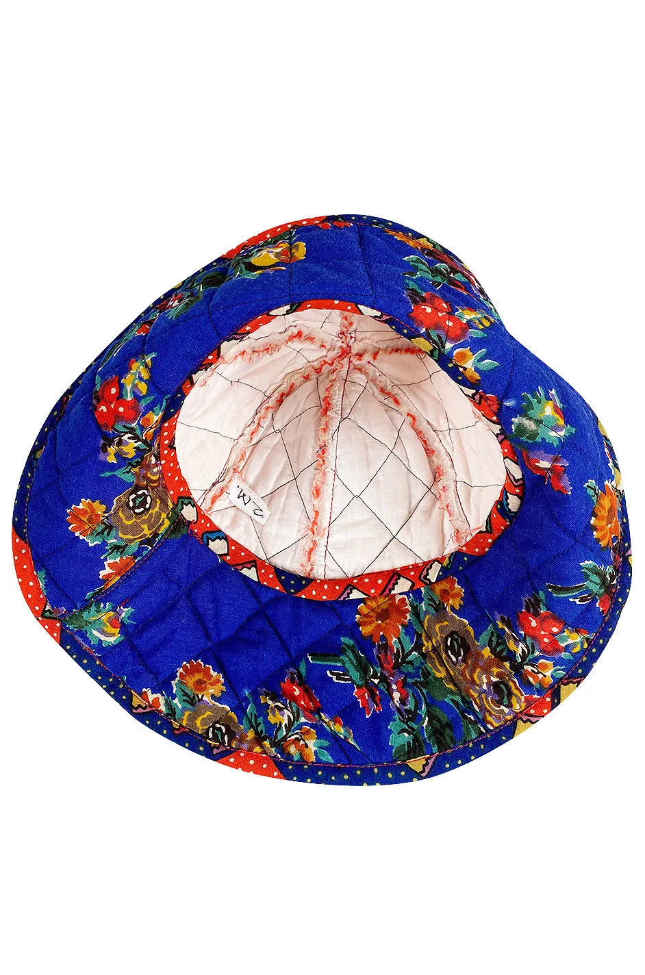 Rare 1971 Marion Foale and Sally Tuffin Blue Floral & Red Checked Pant Jacket & Hat Set