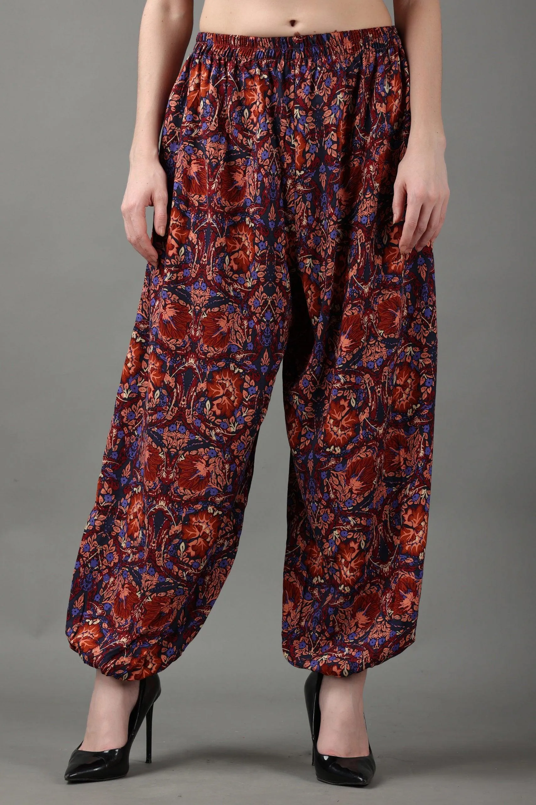 Red Floral Printed Harem Pants