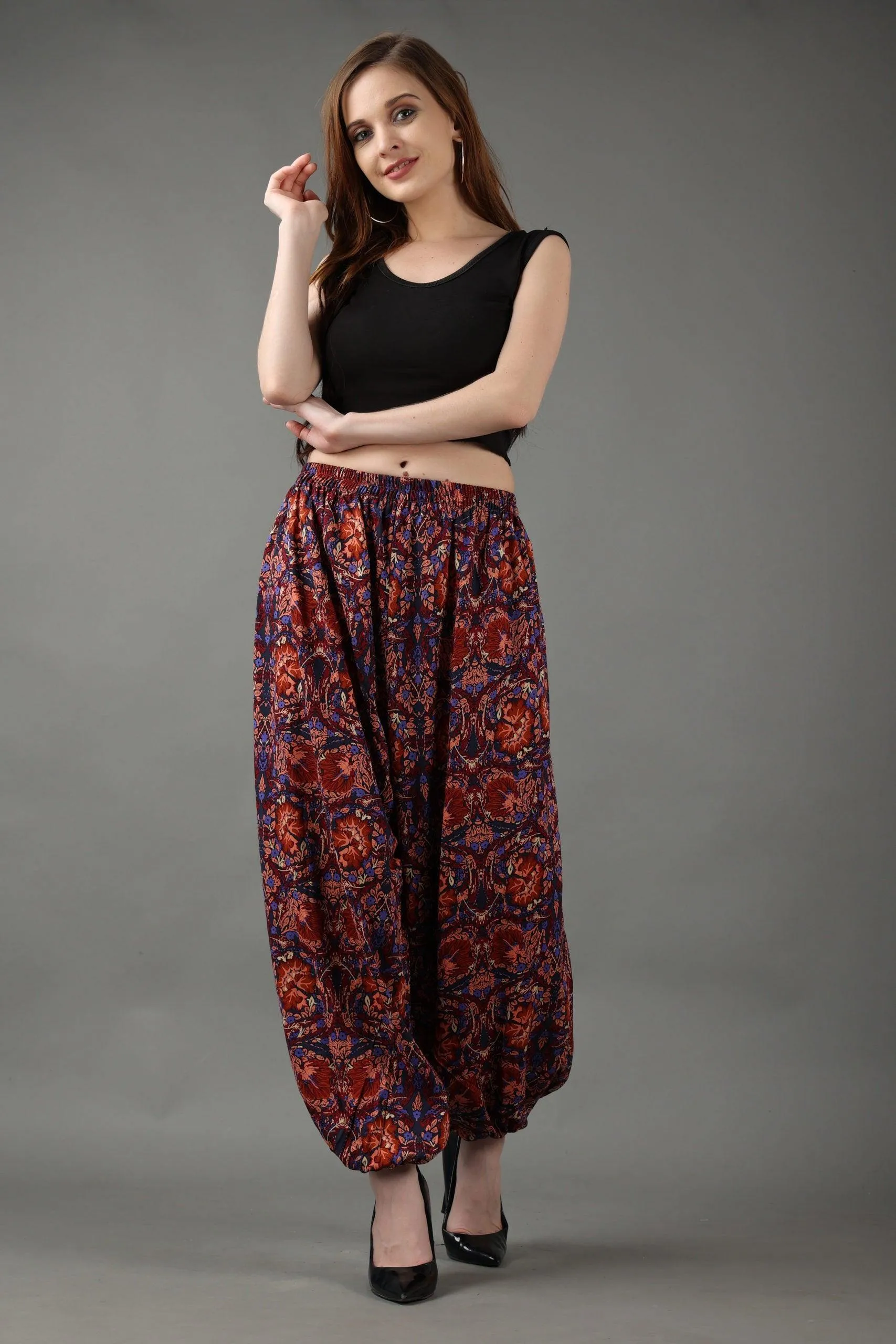 Red Floral Printed Harem Pants